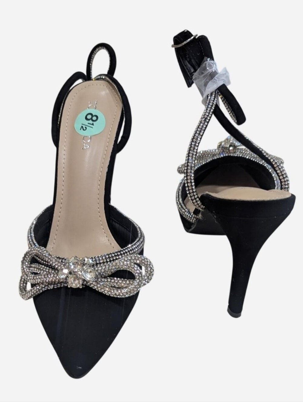 Black & silver Top Moda Brand rhinestone embellished heels